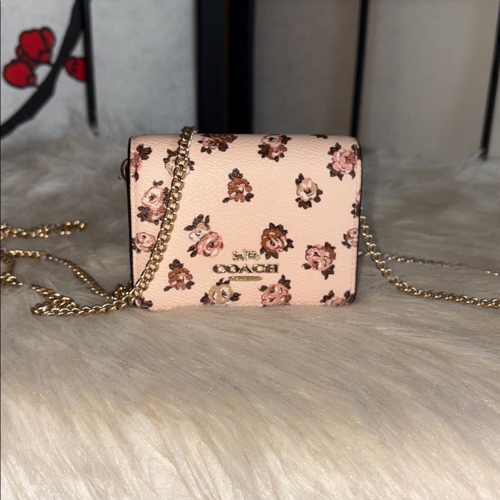 Coach Mini Wallet on a Chain Rosette Print